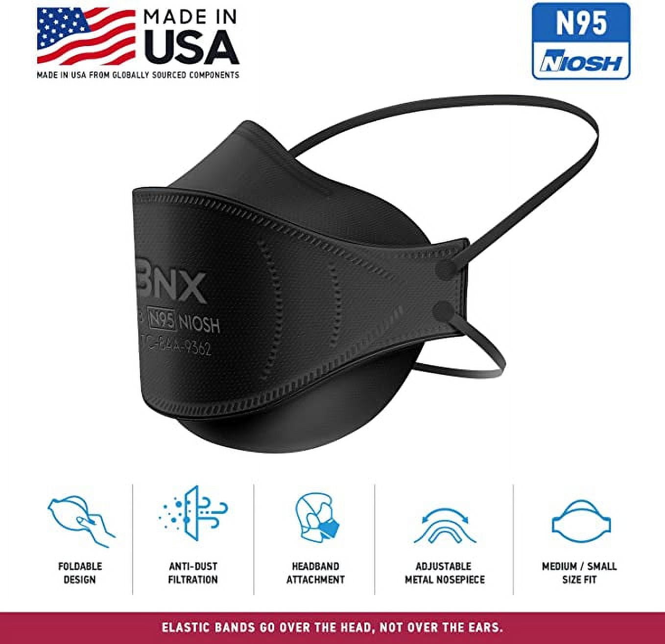 BNX N95 Black Respirator Face Mask, Tri-Fold Cup/Fish Style, 20-Pack, Model F95B