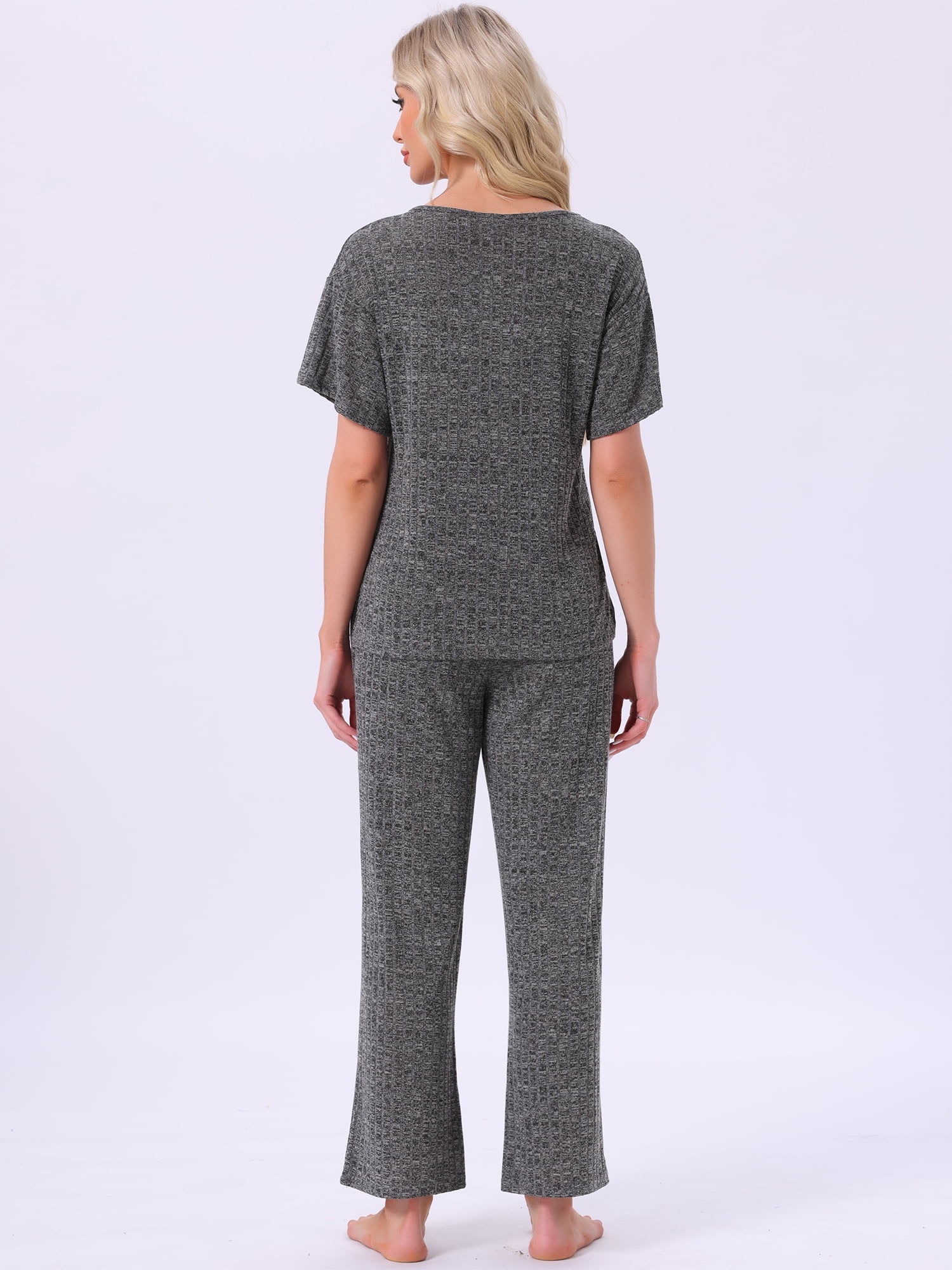 DARING DIVA Pajama Set Ribbed Knit Top Drawstring Pants 2 Pieces Outfit XL Dark Grey