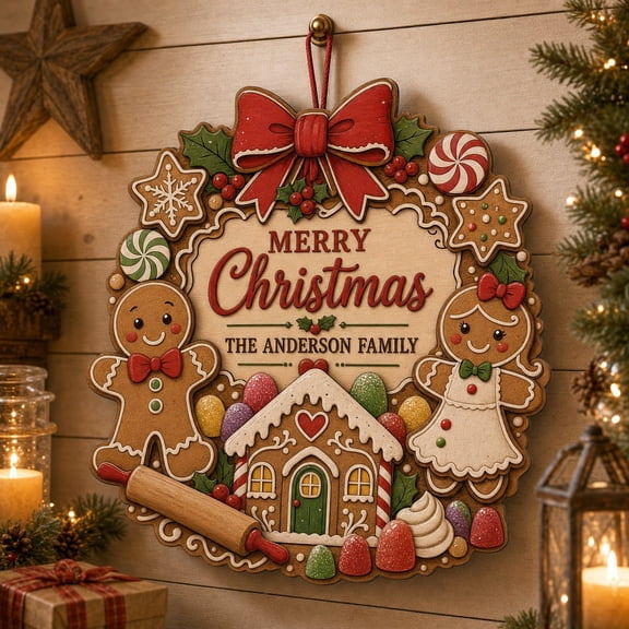 Personalized Door Sign Christmas Gingerbread Family