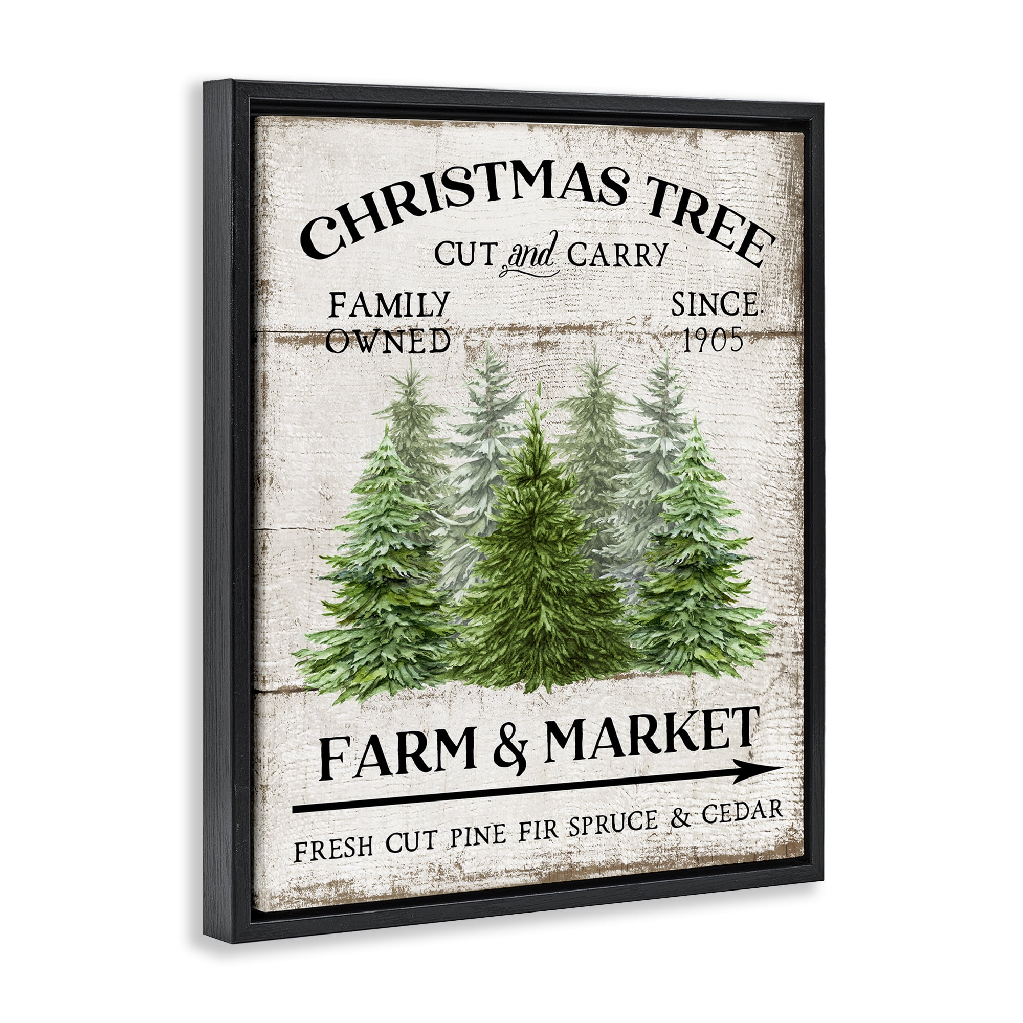 Stupell Industries Farm Market Christmas Trees Holiday Painting Black Floater Framed Canvas Art Prints Wall Art, 25 x 31