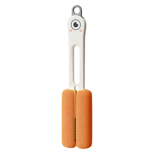 Cepillo de copa de mango largo con esponja - Botella 4 en 1, Limpiador de paja y tapa - Herramienta de lavado de cocina en ABS y acero (27,5 cm)