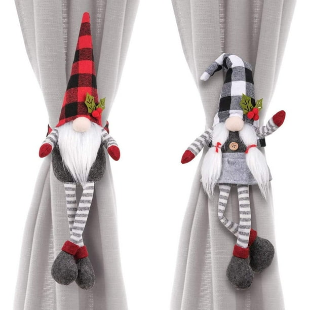 2 hebillas para alzapaños de cortina navideña, Sr. y Sra. Gnomo, alzapaños para cortina, hebilla de clip, adornos para ventana, decoraciones navideñas, decoración del hogar brillar Electrónica