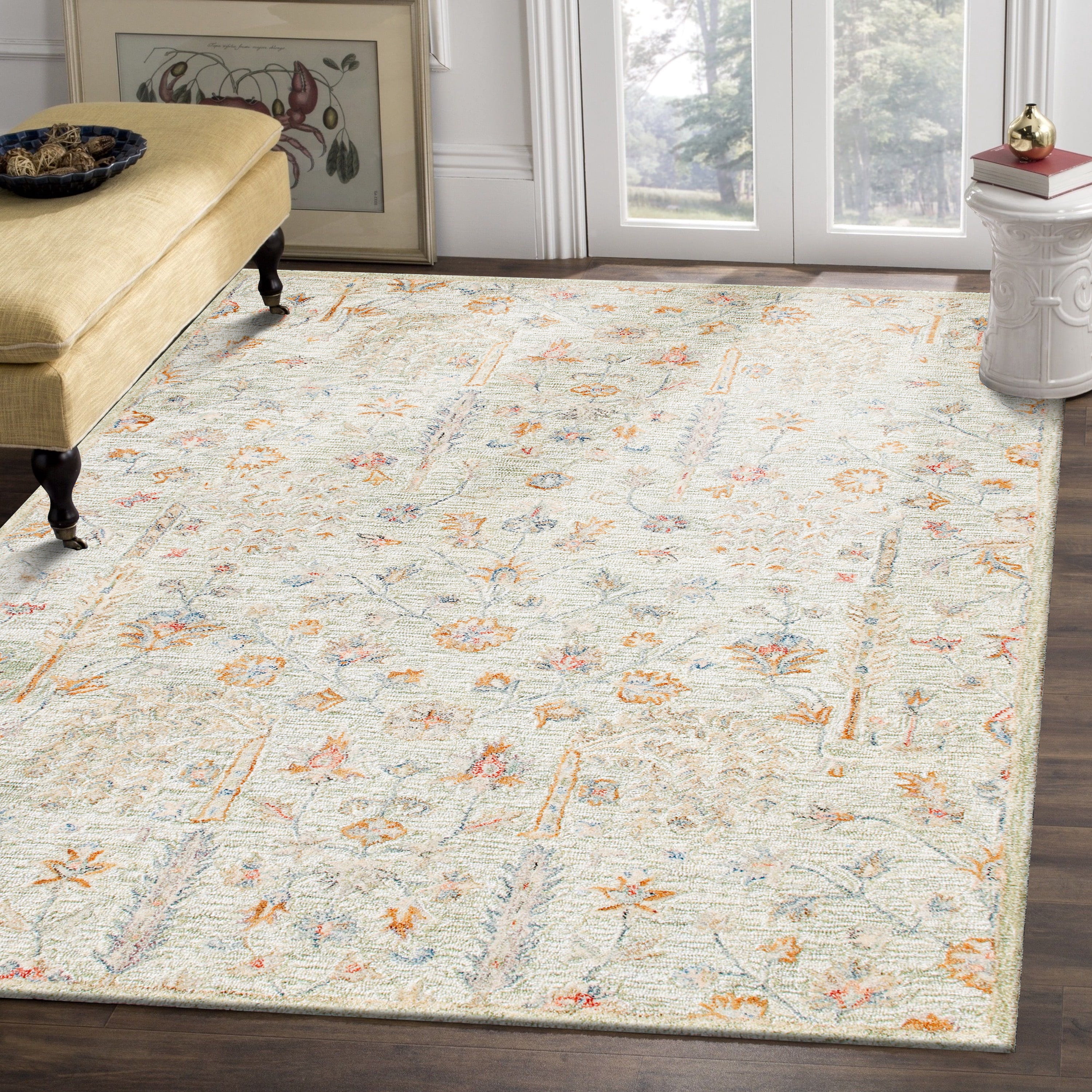 LR Home Viane Blythe Green/Taupe Vintage Floral Wool Area Rug, 7'9" x 9'9"