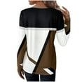 thumbnail image 5 of Jewelreauty Women Patchwork Long Sleeve Shirts Geometric Round Neck Casual Tops Pullover Tunic Tee Blouses (XL, Brown), 5 of 5