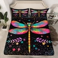 thumbnail image 1 of Drap-housse Dragonfly Format Simple, Drap de Lit Animal Libellule Coloré Feuilles Rustiques Pois Ensemble de Literie pour Enfants Adultes Polyester Doux Poche Profonde Drap 2 Pcs, Sans Drap Plat du Dessus, 1 of 5