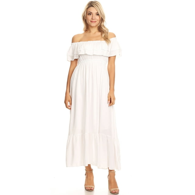 Robe Paysanne Bohème pour Femmes Épaules Dénudées Manches Courtes Robes Maxi à Volants