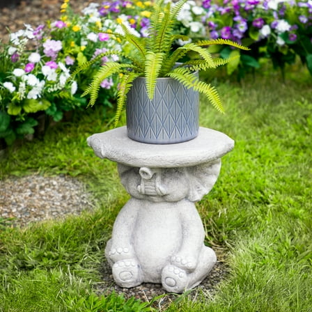 Elephant Outdoor Garden Plant Stand - 12.25" - Gray
