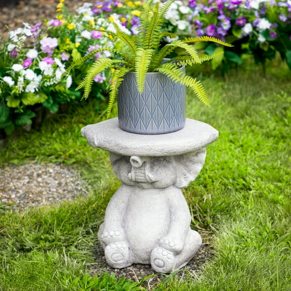Elephant Outdoor Garden Plant Stand - 12.25" - Gray
