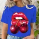 thumbnail image 3 of Ropa de verano, camisetas con estampado de labios y cereza, camisetas informales de manga corta para mujer, camisetas gráficas a la moda, camisetas para mujer, ropa, 3 of 5