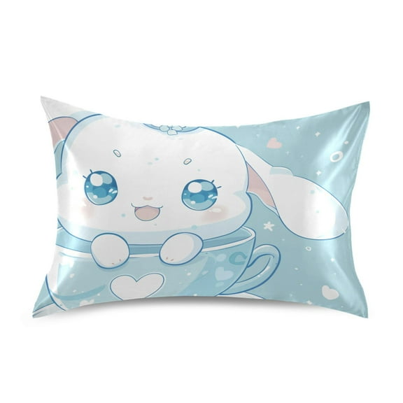 Satin Pillow Case Cute Cinnamoroll Sanrio in Cup Standard Silk Pillow Cover for Hair and Skin Envelope Closure 20"x26"