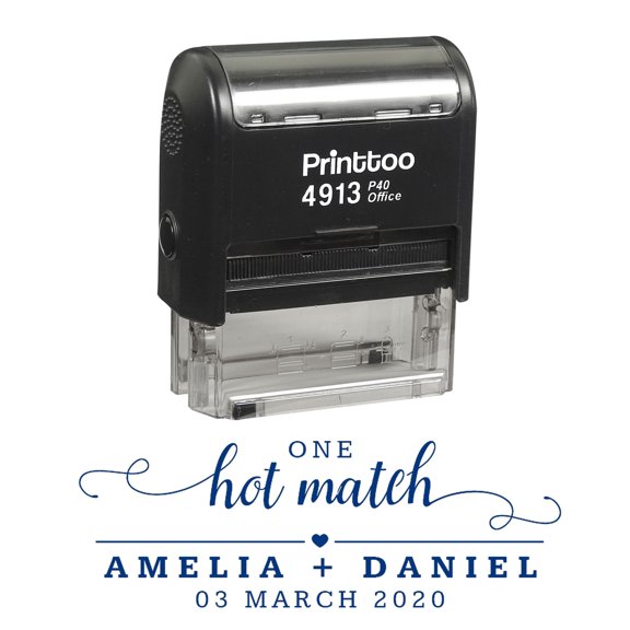 Printtoo Personalized Blue Self Inking One Hot Match Wedding Favor Stamp Custom Rubber Stamper-58 x 22 mm