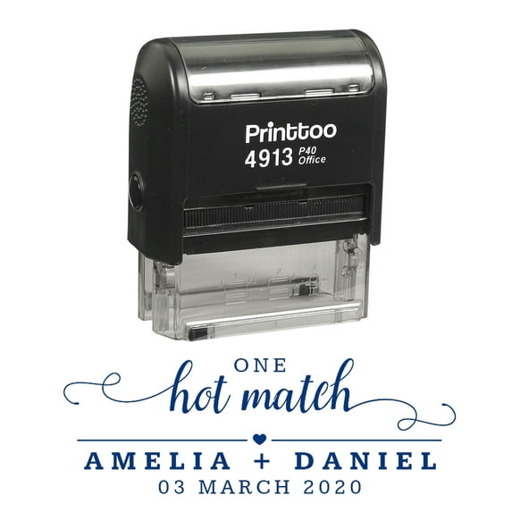 Printtoo Personalized Blue Self Inking One Hot Match Wedding Favor Stamp Custom Rubber Stamper-58 x 22 mm