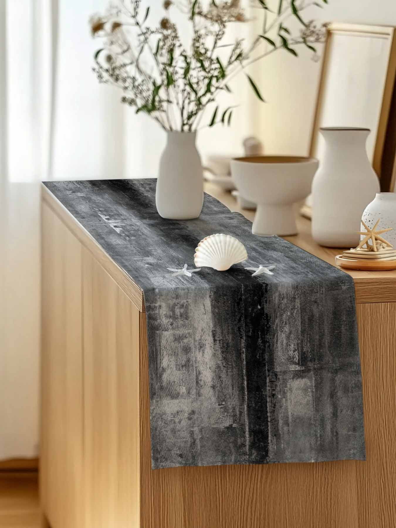 Table Runner 70 Inches Long for Kitchen Dining, Gray Dresser Scarf Farmhouse, Dining Table Decorations for Wedding/Parties, Retro Oil Painting Modern Abstract Art Aesthetics 13 x 70 In