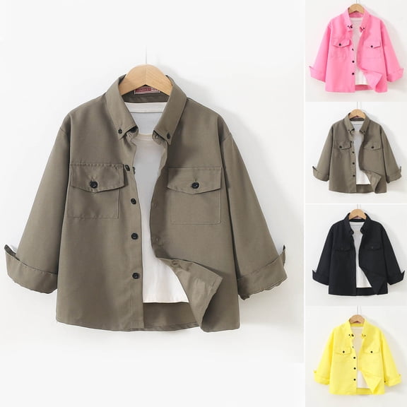 WAVSUF Boys Button Down Shirt with Chest Pocket Collar Neck Long Sleeve Fall Comfort Trendy Coat Green 10-12
