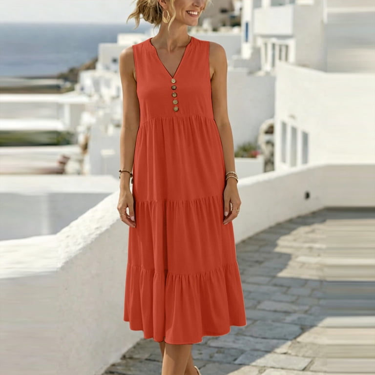 mother bridal shower dress asdoklhq Bridal Shower Dress Mother Of The Bride Dresses for Women Elegant  Dresses Long Dress Sleeveless V-neck Loose Casual Ruffled Tiered Beige S