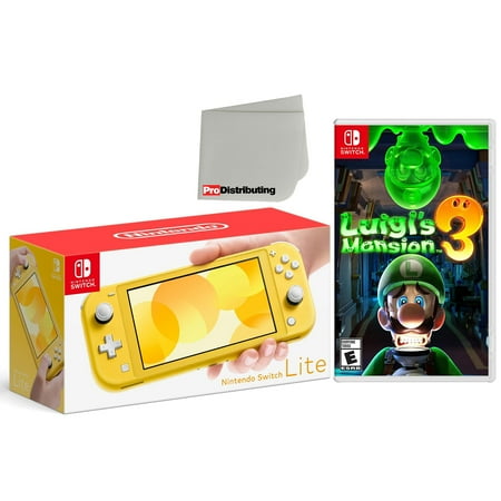 Nintendo Switch Lite 32GB Console Yellow Bundle with Luigi's Mansion 3 and Microfiber Cleaning Cloth