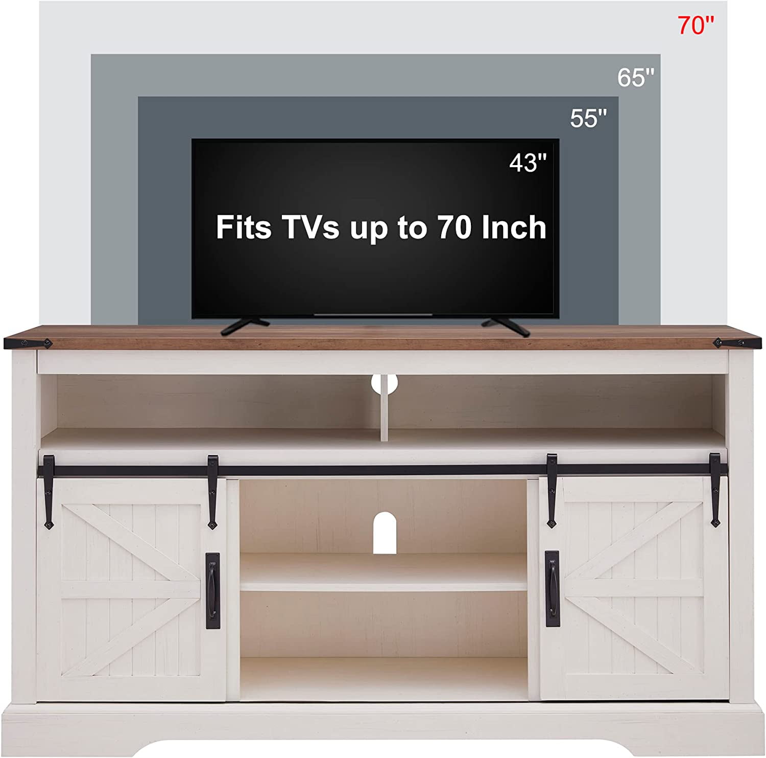 OKD Farmhouse TV Stand for TVs up to 70", Rustic Console Entertainment Center Television Table with Adjustable Shelf for liveing Room, Antique White