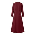 thumbnail image 5 of IROINNID Maxi Dress for Women Long Sleeve Print Cotton Linen Round Neck Pocket Dress ,Burgundy, 5 of 5