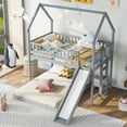 thumbnail image 2 of Newest Playhouse Twin over Full Pine Bunk Bed with Slide, Roof Design & Guardrails for Small Room, Gray, 2 of 13
