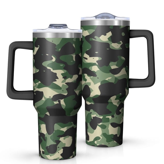 Camouflage 40oz Tumbler– Stainless Steel Insulated Tumbler with Handle and Straw, Large Capacity Travel Cup for Hot & Cold Drinks