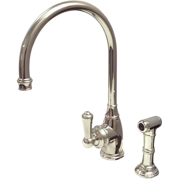 Rohl U.4702PN-2 Perrin and Rowe Single Hole Single Lever Parthian Kitchen Faucet with Sidespray Rinse and High C Spout in Polished Nickel