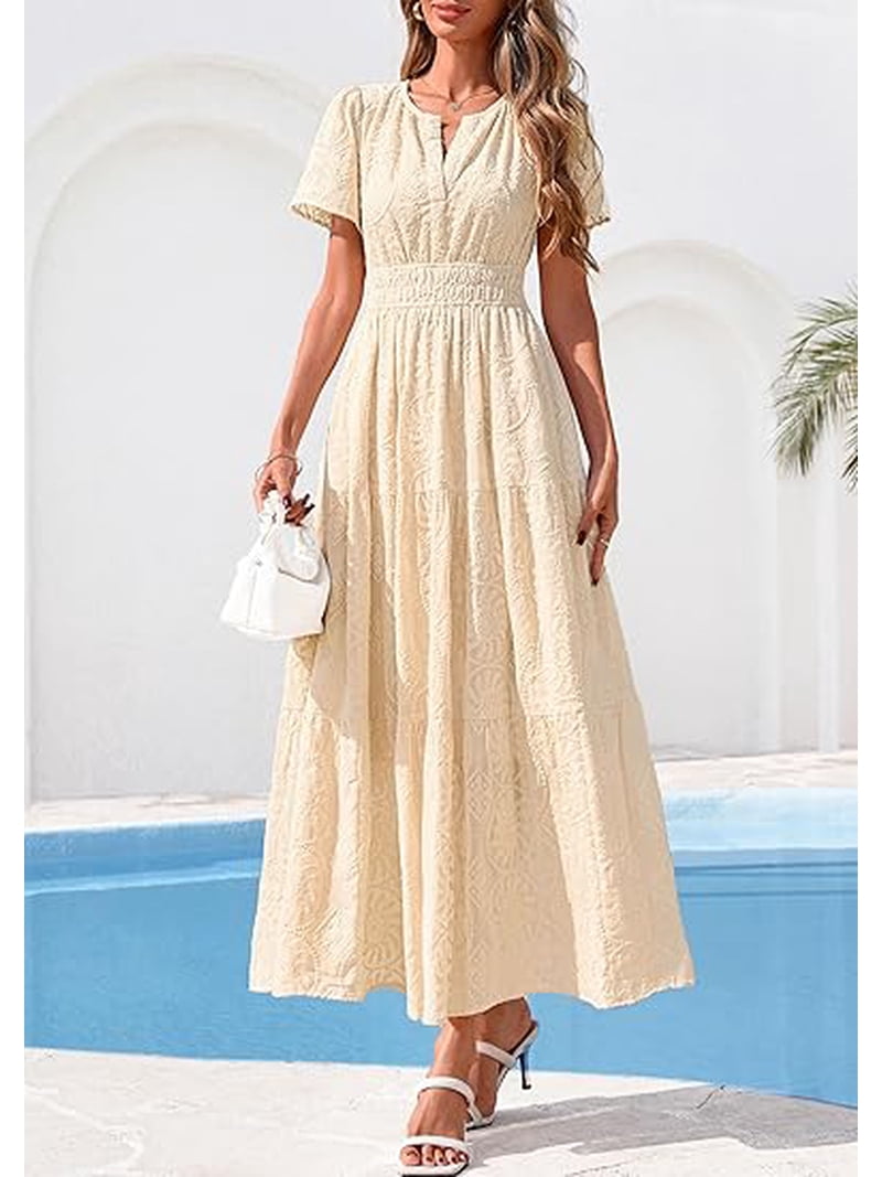 PRETTYGARDEN Womens Boho Maxi Dress Floral Summer Spring Short Sleeve V Neck A Line Embroidered Beach Vacation Dresses PRETTYGARDEN Womens Boho Maxi Dress Floral Summer Spring Short Sleeve V Neck A Line Embroidered Beach Vacation Dresses