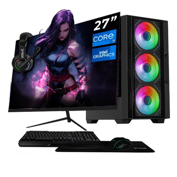 Computadora Escritorio Xtreme PC Gaming Intel Core i7 12700 32GB SSD 1TB Monitor 27 75Hz WIFI Black juegos casuales, trabajo y estudio