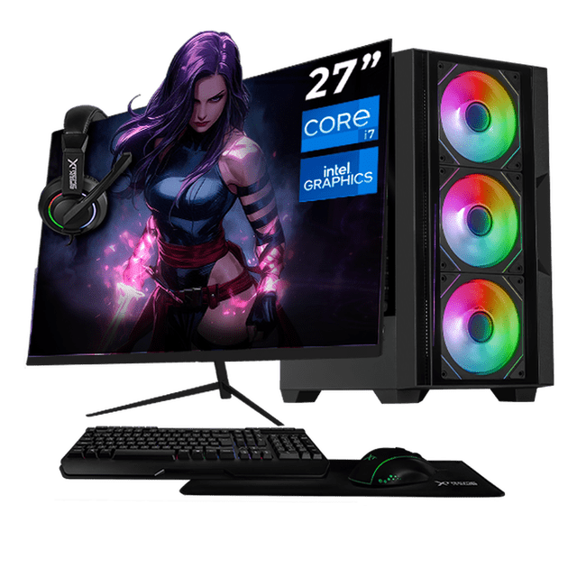 Computadora Escritorio Xtreme PC Gaming Intel Core i7 12700 32GB SSD 1TB Monitor 27 75Hz WIFI Black juegos casuales, trabajo y estudio