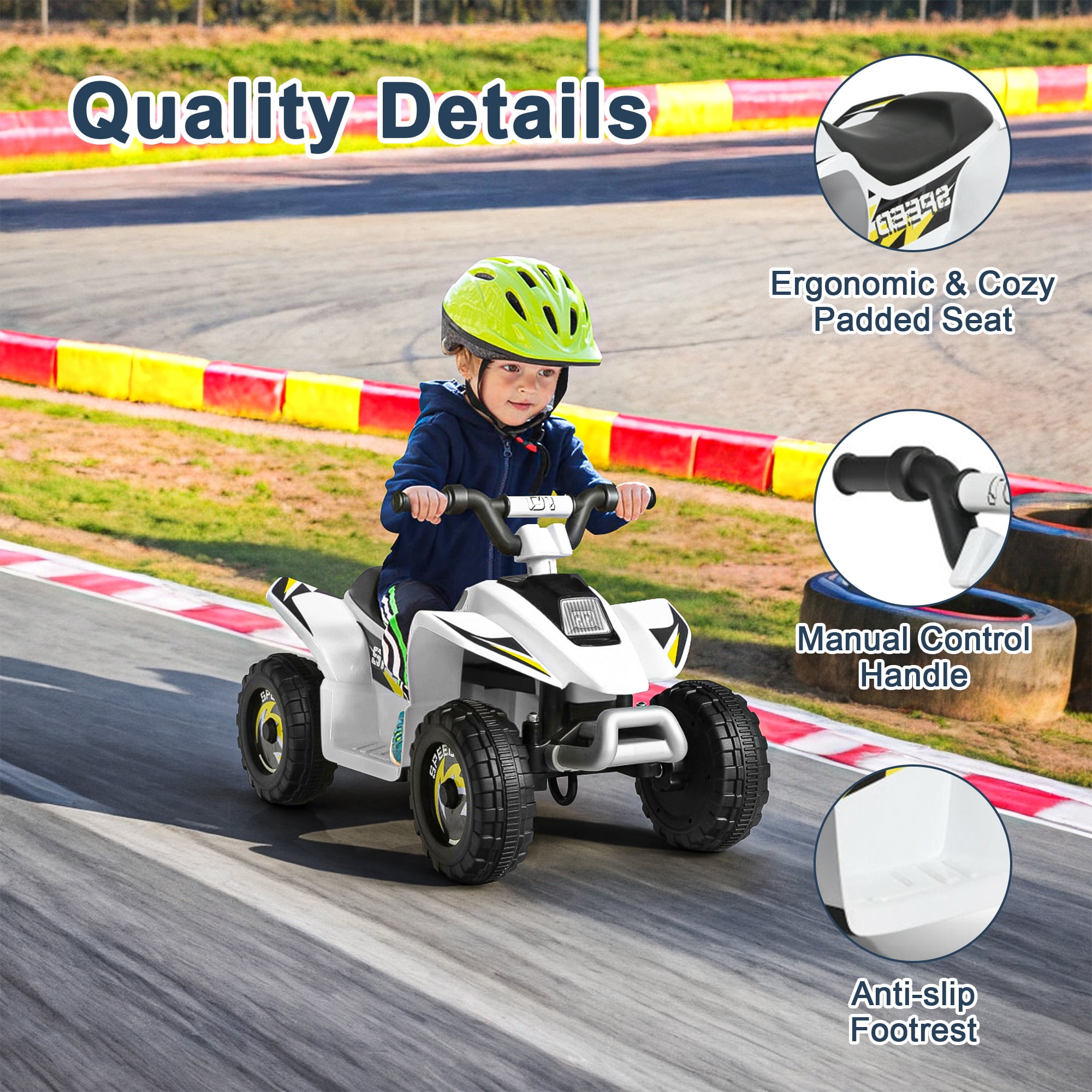 Resenkos 6V Kids Ride On Electric ATV, Ride Car with 4 Wheels, Ride-On Toy for Toddlers 1-3 Boys & Girls(White)