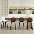 thumbnail image 3 of Swivel Bar Stools Set of 2, 26" Counter Height Upholstered PU Leather Barstools with Low Back Walnut Bentwood Legs, Mid Century Modern Bar Chair Kitchen Island Stool, 3 of 11