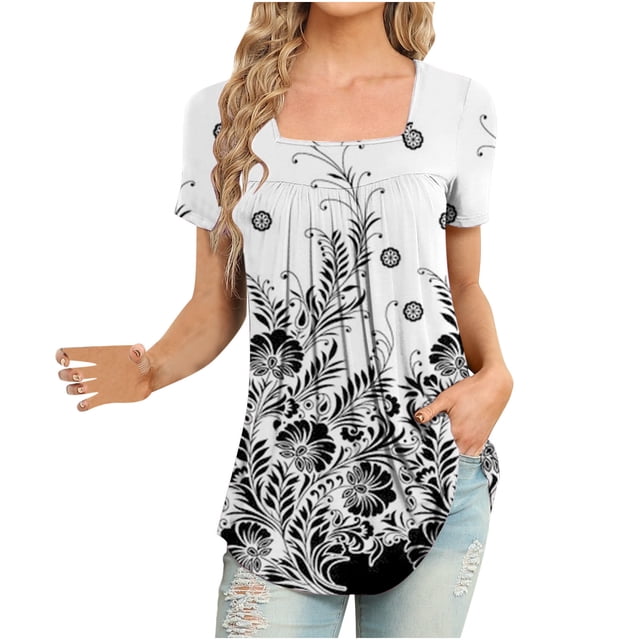 Blouses à Manches Courtes pour Femmes Mode Imprimée Décontractée Col en V T-Shirt Ample Blouse Hauts à Manches Courtes pour Femmes