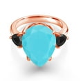 thumbnail image 2 of Gem Stone King 6.72 Ct Pear Shape Green Turquoise Black Onyx 18K Rose Gold Plated Silver Ring (Size 5), 2 of 5