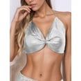 thumbnail image 5 of Aivtalk Womens Metallic Sparkly Halter Chain Top Glitter Sequin Crop Tank Adjustable Backless Cami Shirt V Neck Vest Festival Rave Club Outfits with a pair of Sticky Bra Silver L, 5 of 7