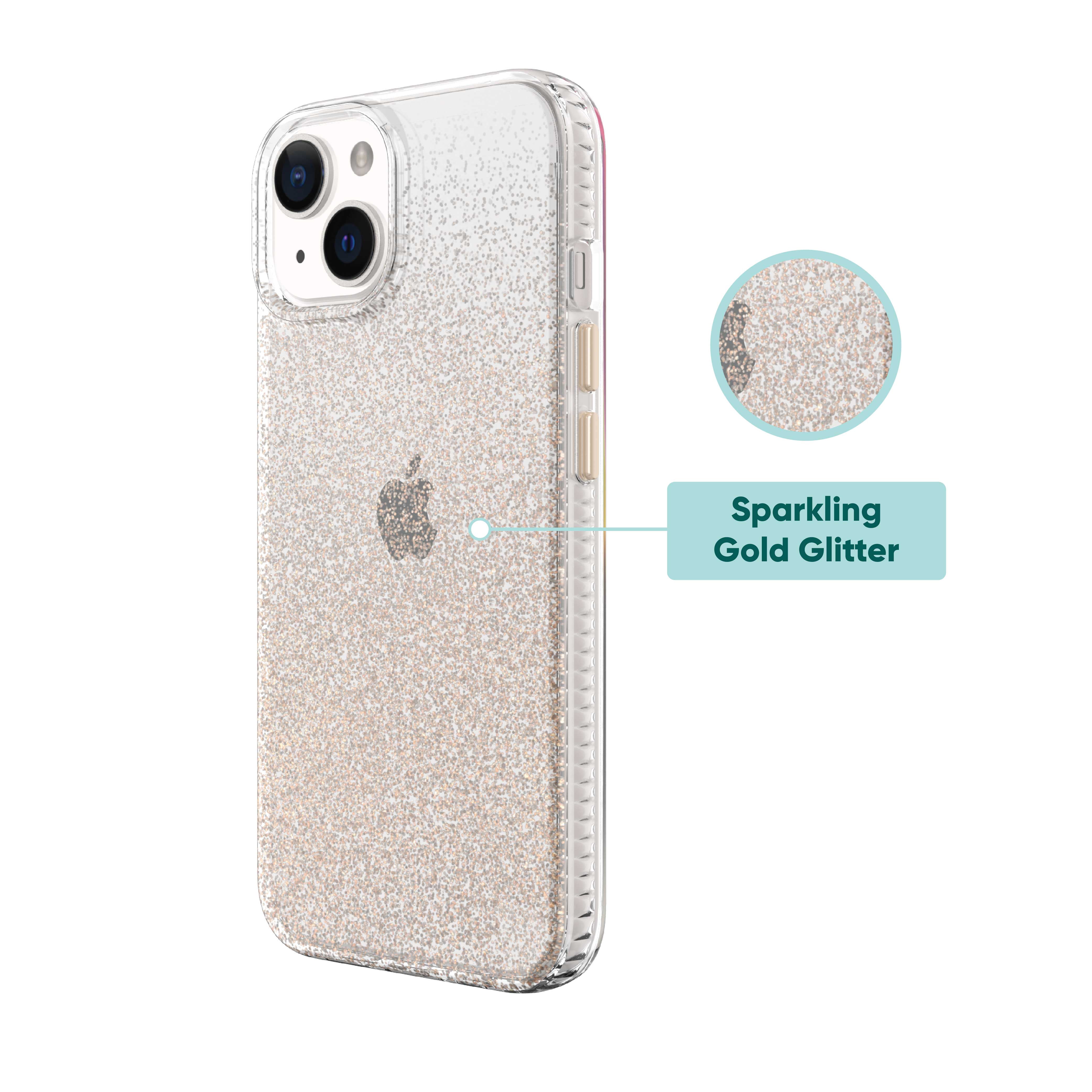 onn. Gold Glitter Fade Phone Case for iPhone 17e / iPhone 16e / iPhone 15 / iPhone 14 / iPhone 13