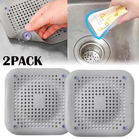 Drain Filter 2 Pack Shower Sink Cover With Suction Cup Kitchen Bathroom Universal Anti-Clog Protector Tub Hairpin,Grey