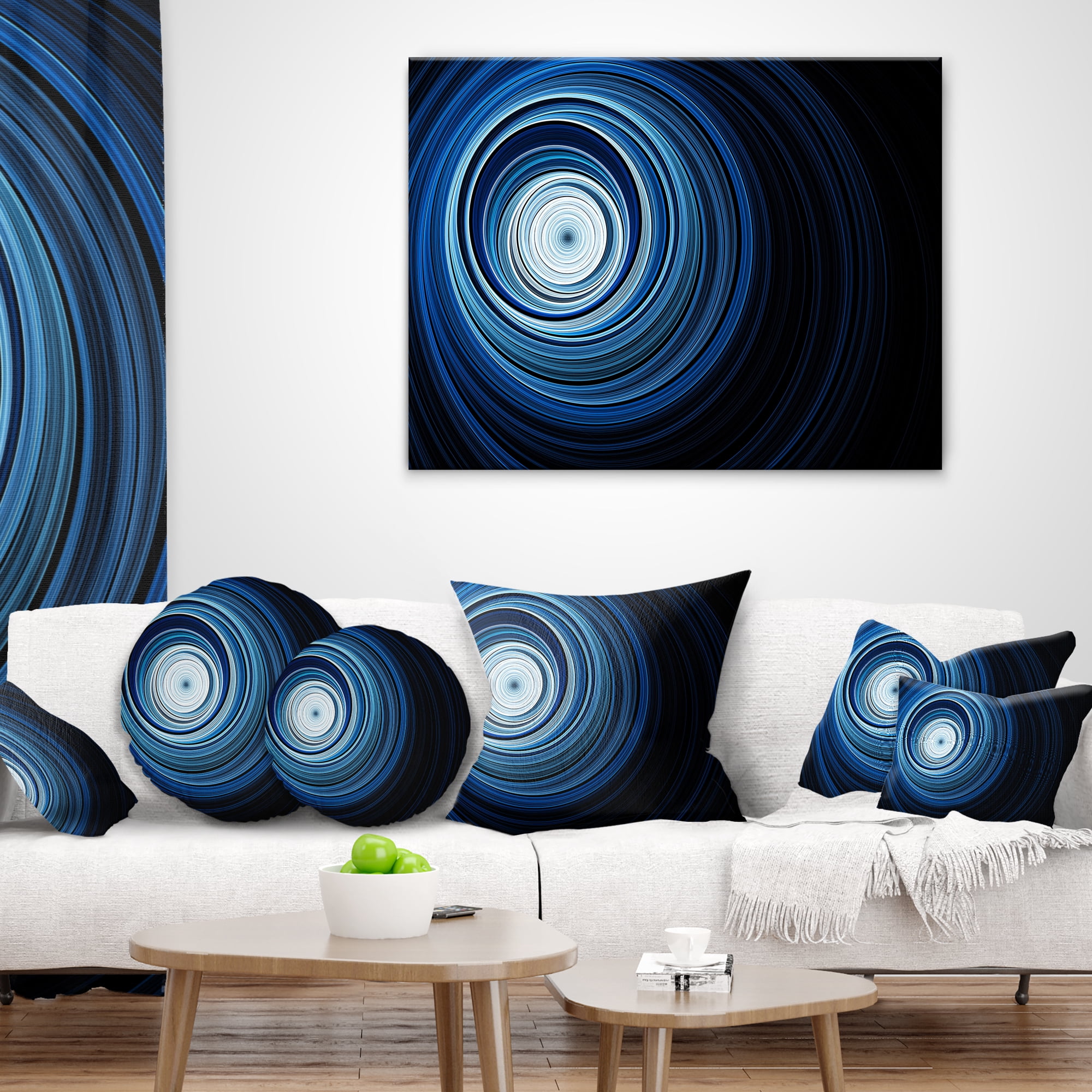 Designart Endless Tunnel Light Blue Ripples - Abstract Throw Pillow - 18x18