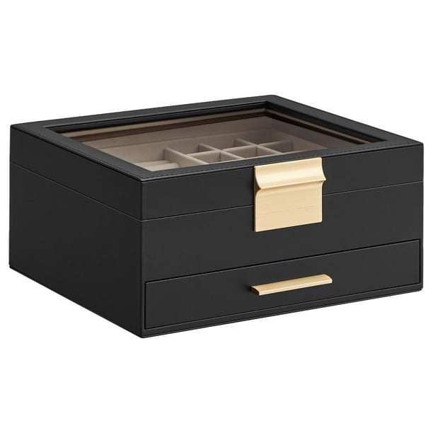 Joyero SONGMICS de 2 capas con tapa de vidrio para joyas grandes y pequeñas