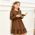 thumbnail image 4 of EnJoCho Girls Long Sleeve Dress Polka-Dot A Line Midi Dress Puff Sleeve Bow Front Ruffle Hem Casual Fall Winter Party School Dress for Kids Teen Girls, 4 of 6