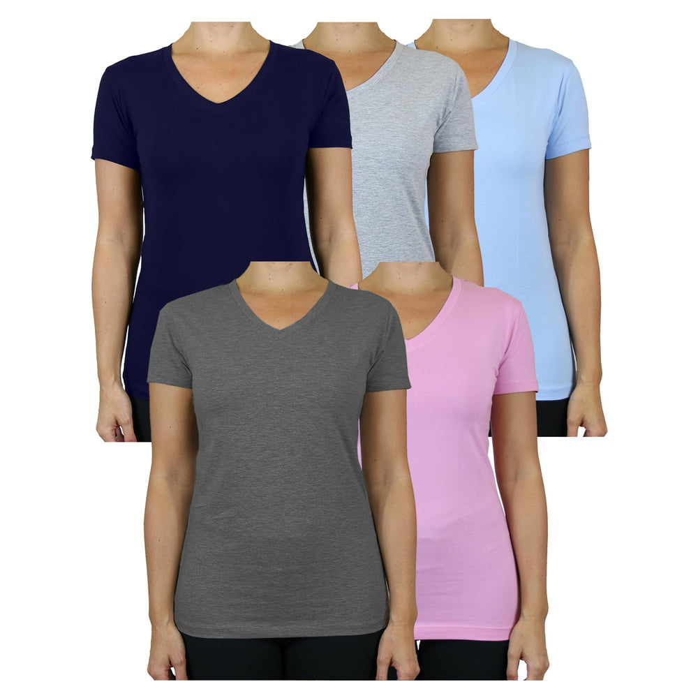 Galaxy by Harvic - 5-Pack Women's V-Neck Short Sleeve Basic Tee (S-3XL ...