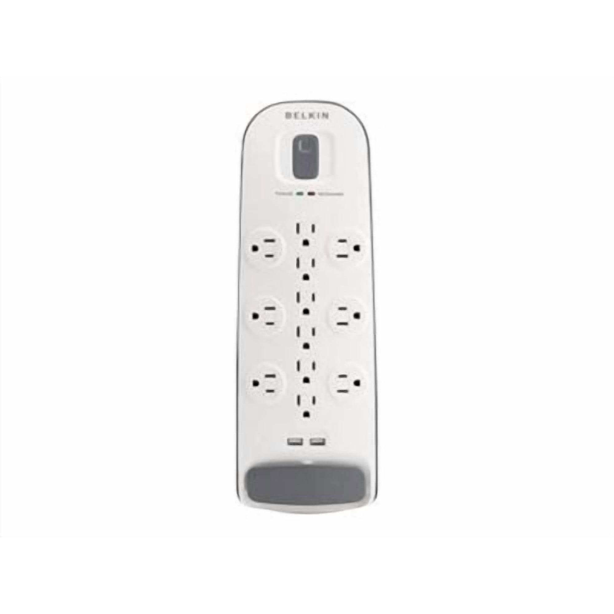 Belkin USB Power Strip Surge Protector - 12 AC Multiple Outlets & 2 USB Ports - 6 ft Long Flat Plug Extension Cord for Home Office Travel Computer Desktop & Charging Brick - White (3 996 Joules)
