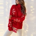 thumbnail image 2 of Suéter navideño rojo para mujer, estampado de copos de nieve, informal, suelto, de punto, de manga larga, con cuello alto, para Navidad y Año Nuevo, 2 of 5