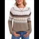 thumbnail image 1 of Suéter Vintage Informal para Mujer, Jersey de Punto con Mangas Raglán y Cuello Redondo, Top Cálido y Cómodo para Otoño. Caqui M, 1 of 10