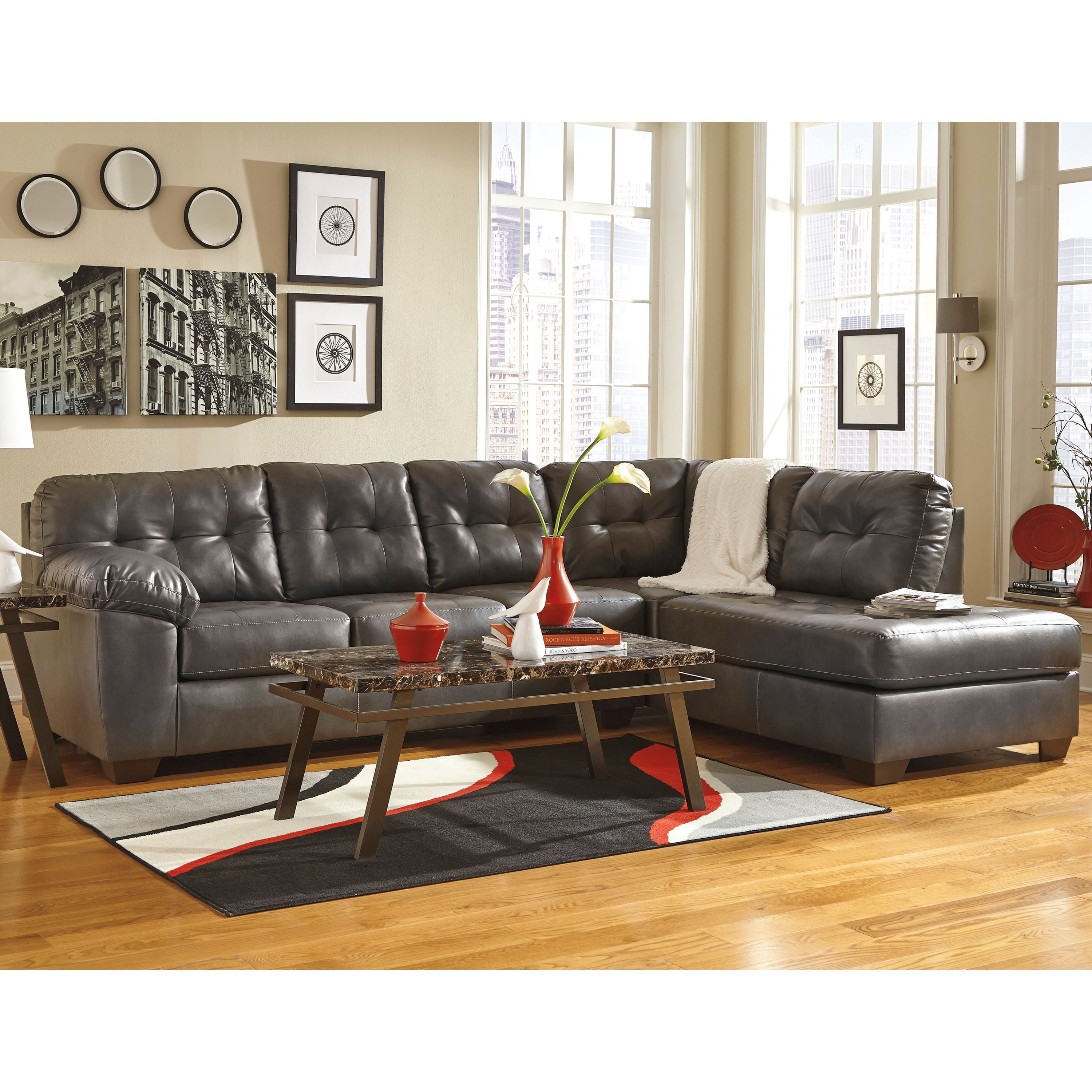Flash Furniture Signature Design by Ashley Alliston Sectional with Right Side Facing Chaise in Gray Faux Leather