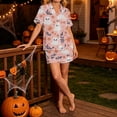 thumbnail image 5 of Ounisa Halloween Pajama Sets for Women 2 Piece Ghost Pumpkin Print Shirts and Shorts Button Down Short Sleeve Sleepwear, 5 of 9