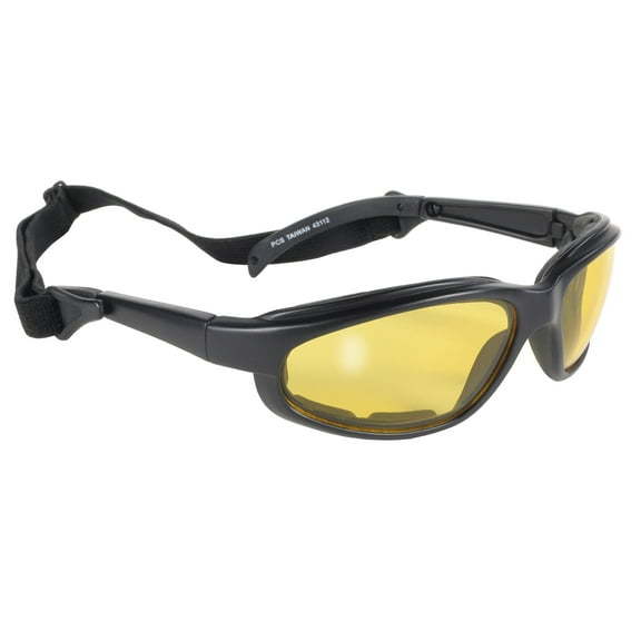 Pacific Coast Freedom Padded Motorcycle Riding Sunglasses Black w/ Yellow Lenses