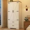thumbnail image 4 of Blotout 2 Door Farmhouse Armoire Wardrobe Closet With 2 Drawers, 70" Tall Wooden Wardrobe Cabinet with Hanging Rod and Adjustable Shelves for Bedroom, White, 4 of 8
