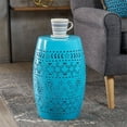 thumbnail image 3 of Afuera Living Modern Lace Cut Iron Outdoor Side Table in Blue, 3 of 14