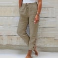 thumbnail image 2 of Ecqkame Women's Cotton Linen Pants High Waist Drawstring Button Pant Loose Casual Straight-Leg Trouser with Pockets Khaki S, 2 of 8