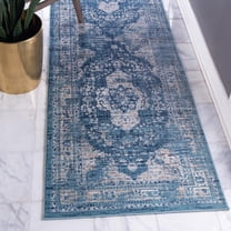 Unique Loom Oslo Collection Area Rug - Norrebro (3' x 13' 1" Runner Navy Blue/Light Blue)