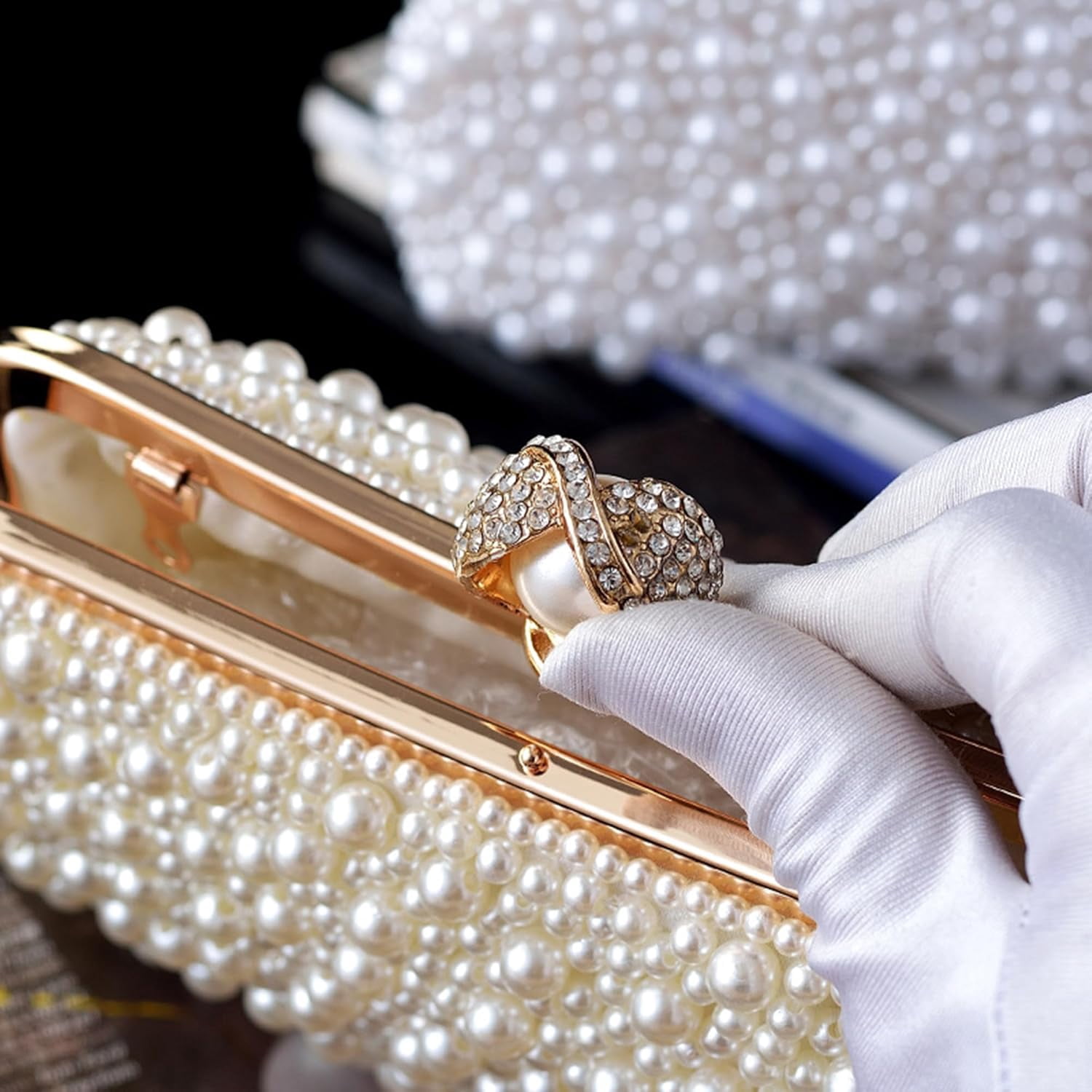 YooGuoGuo Pearl Clutch Purses for Women Evening Handbag Wedding Bridal Crossbody Bag for Party